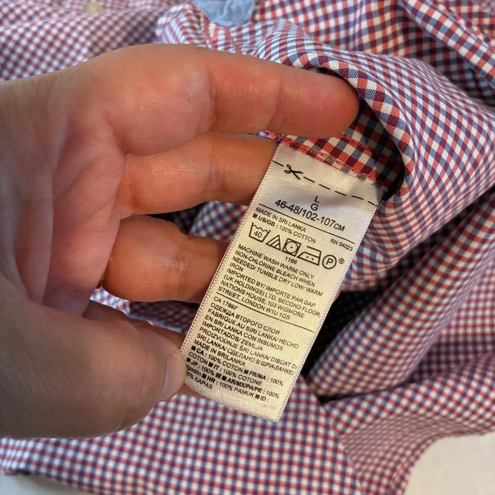 Banana Republic Grant Fit Gingham Shirt Mens Large Red Blue Custom 078 Bloke
